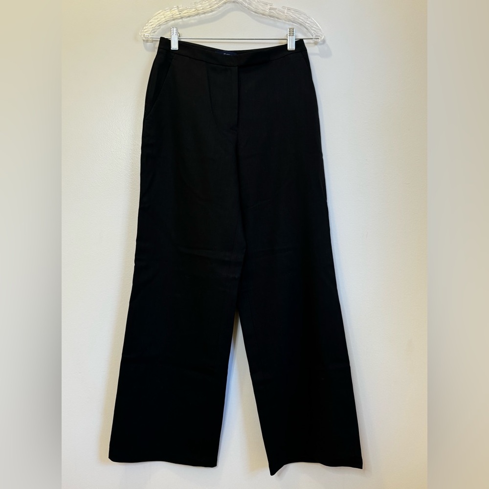 Y2K Ann Taylor 100% wool fully lined wide leg flat front pants. Black size 2